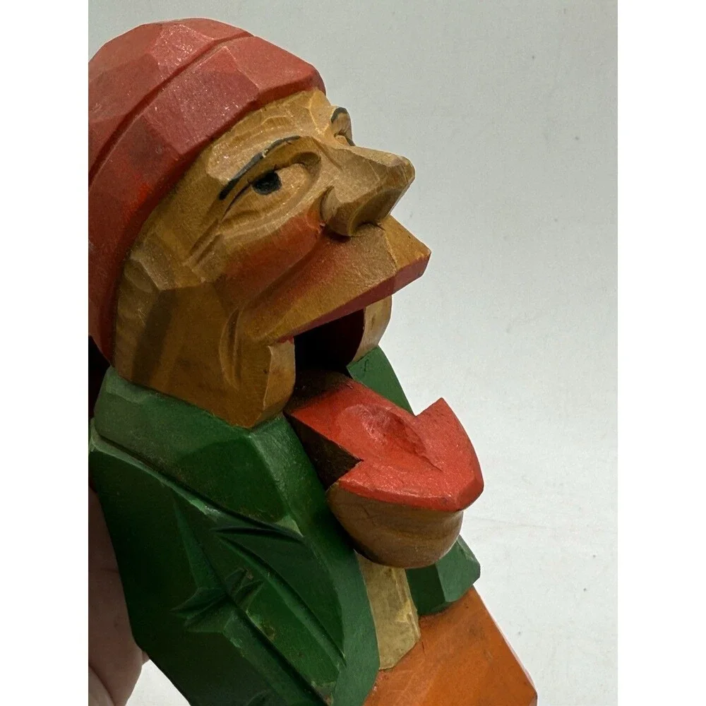 Hand Carved Rustic Red Hat Fisherman Nutcracker Nearly 9